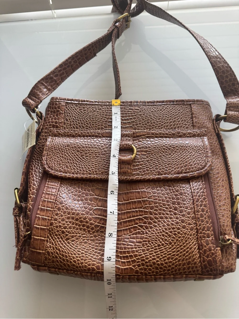 NWT Coldwater Creek Brown Faux Leather Crocodile Sophie Crossbody Bag Gold Tones